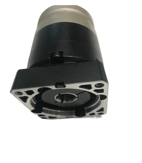 Heavy Duty Round Flange Helical Gear Planetary Reducer Gearbox With Rock Solid Ratios 15 To 40 And Three Eighths Shafts Tough As Nails For Nema23 Stepper Motor Kits, angled view showing flange and shaft.