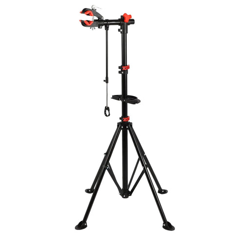Floor Bike Repair Stand With Height Adjustable Arm And Tool Tray For Road And Mountain Bikes, Beefy 66 Lb Capacity, Red And Black