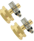Two Three Eighths Inch Barb To Three Quarters Inch GHT Female Garden Hose Adapter Heavy Duty Brass Connectors With Clamps