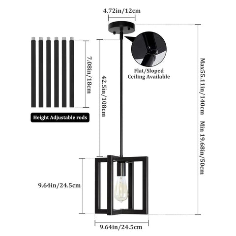 Cool Modern Square Pendant Light For Kitchen Island 1 Light Farmhouse Ceiling Fixture Adjustable Hanging Chandelier For Dining Room Hallway Entryway Black Finish Ideal For Bar Counter Island Kitchen Breakfast Nook And Living Areas
