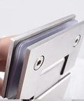 Close-up of a Stainless Steel Pivot Hinge Set for Glass Shower Doors 201 Grade Glass Clamps and Clips Bathroom Hardware
