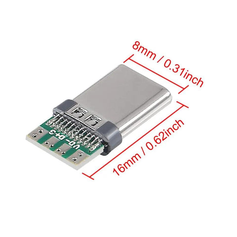 Usb C Connector Kit With 40 Pin Breakout Board USB 3.1 Type C Female And Male Sockets 24 Pin Receptacle 8x16mm dimensions