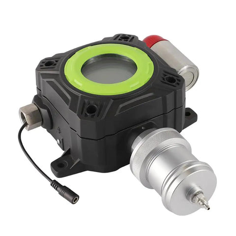 Durable Fixed Ethylene C2H4 Gas Detector Industrial Monitor with a bright green accent and precision suction pump, close-up view.