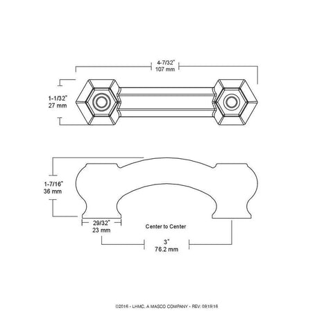 Diagram of Victorian Clear Glass Cabinet Pulls Set 5 Pack 3 Inch Center To Center Kitchen Cabinet Hardware dimensions