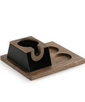 No Fuss 58mm Walnut Wood Espresso Tamper Station And Coffee Press Handle Holder Pro Barista Countertop Organizer with deep groove slot.