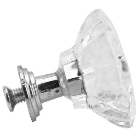 Side view of Crystal Clear Slick Acrylic Cabinet Door Knob Set Five Pack European Style Crystal Single Hole Drawer Pulls