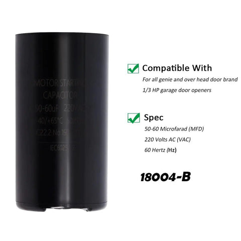 Garage Door Opener Motor Starting Capacitor Replacement Plug And Play 50 60 MFD 220 VAC 60 Hz Compatible With 18004B