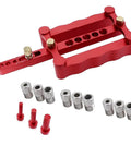 Self Centering Doweling Jig For Woodworking Drill Guide With 1/4 Inch, 5/16 Inch, And 3/8 Inch Positioner Locators, Red Wave Hardware