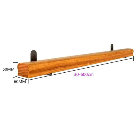 Heavy Duty Wood Stair Handrail With Tough Wrought Iron Brackets For Secure Grip And Hassle Free Wall Mount 600cm Support Bar for safety.