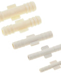 Five-piece ivory plastic vacuum tubing connector set with barbed fittings for universal fit
