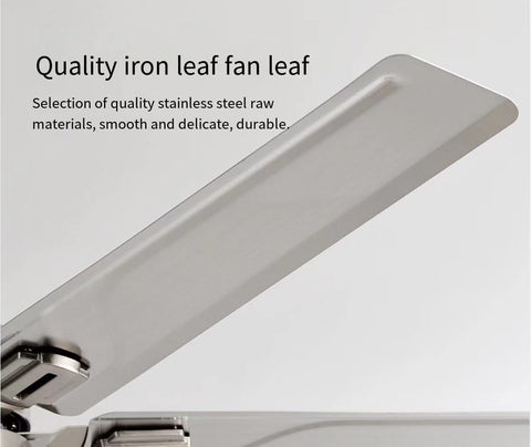 Close-up of five blades on a 48 Inch LED Ceiling Fan with Lights and Remote Control, Modern Indoor Outdoor Ceiling Fan, Silver Finish