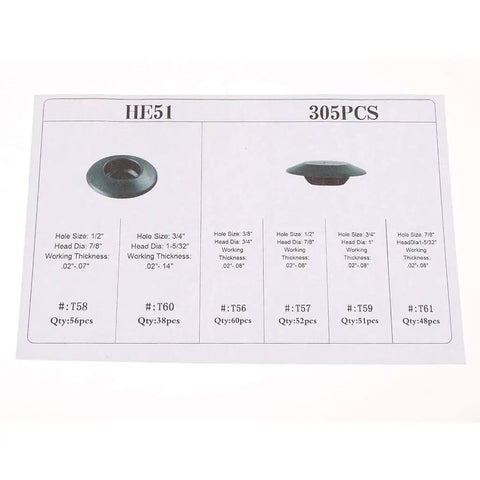 305 Pieces Rubber Snap In Blanking Plugs For Automotive Holes Bungs Stopper Set chart with sizes and specifications