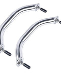 Two Pack Beefy Marine Stainless Boat Grab Handle, Heavy Duty Round Tube Handrail With Flange And Stud, Mirror Polished Finish, Anti Corrosion, 8-1/4 Inch Long, shown in pair with polished finish and flange base