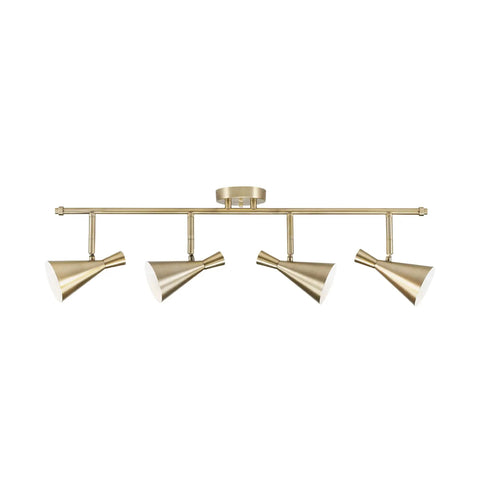 Sabrina 4-Light Matte Brass Track Lighting with pivoting heads, perfect for living room or hallway, spotlight bar design