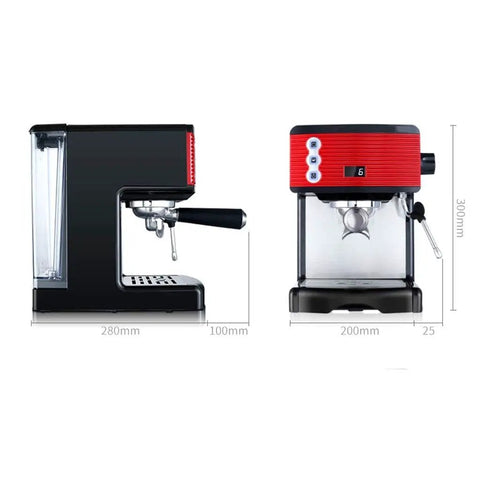 Side and front view of Semi Automatic Espresso Coffee Machine For Home Use With Steam Wand And Large Capacity Over 16 Cups