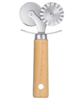 Sibba double-wheel pastry cutter with wooden handle; fluted crimper wheel and smooth wheel for dough
