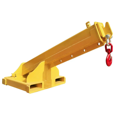 Beat Down Tough 11000 Lb Forklift Jib Boom Crane Telescopic Lifting Hoist Attachment with hook and base support.