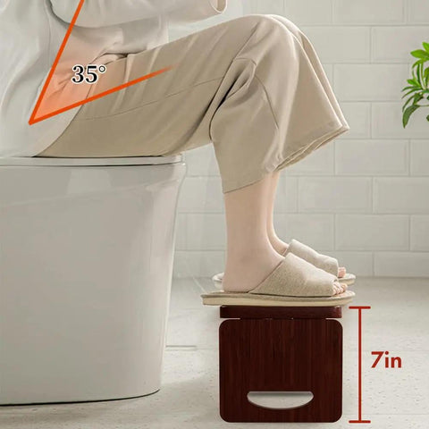 Person using Foldable Bamboo Toilet Stool for Adults 8 Inch Squat Potty with Anti Slip Strips Natural Color No Assembly Portable Bathroom Stool