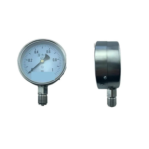 Heavy Duty Steam Boiler Pressure Gauge 1 Piece Model YBF100 for precise readouts of steam system, dial clear steel case side view