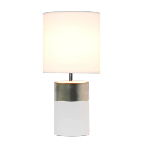 Two Tone Porcelain Bedside Table Lamp With White Fabric Shade In Silver And Off White Bulb Not Included 40W Equivalent Candelabra Nightstand Light For Your Cozy Bedroom Vibe