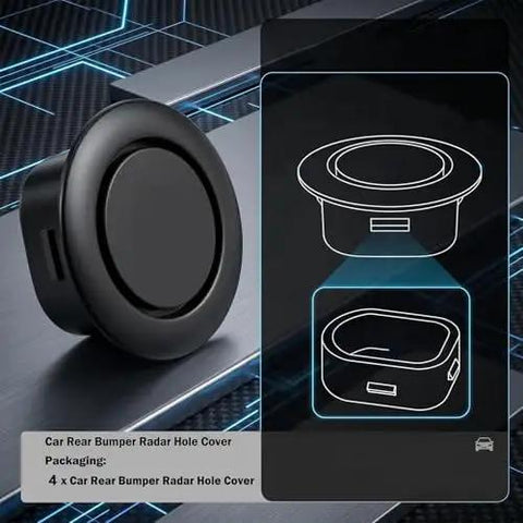 Four Pack Radar Sensor Plug Caps For Chevrolet Volt Bolt And Blazer EV, durable black polymer plug covers for radar sensors.