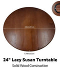 24 Inch Round Wooden Lazy Susan Turntable For Kitchen Cabinet Storage And Spicy Condiments with dimensions shown