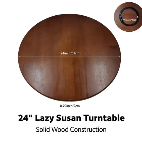 24 Inch Round Wooden Lazy Susan Turntable For Kitchen Cabinet Storage And Spicy Condiments with dimensions shown