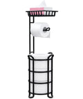 Freestanding Toilet Paper Holder With Reserve And Top Dispenser For Four Mega Rolls Your Go To Bathroom Storage Stand With Shelf For Wipes Bronze Finish
