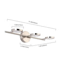 Modern LED Vanity Light Fixture In Nickel Finish With 3 Light Swing Arm Wall Sconces, dimensions marked, front view.