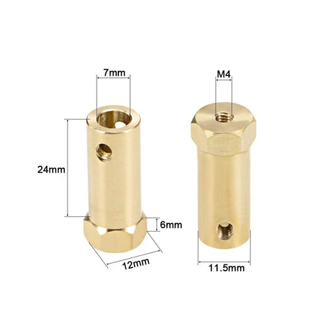 7mm Hex Brass Shaft Coupling For RC Cars And Motors Flexible Hex Coupler Connector With 7mm Bore 12mm Opposite End 24mm Cylinder