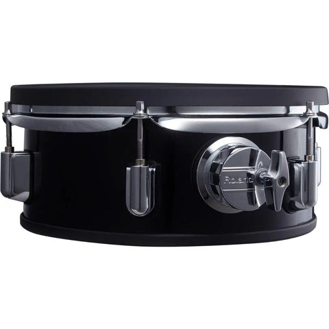 Dual Zone 10x4 Inch Electronic Tom Pad With Wood Shell Shallow Design, side view showing adjustable mesh head tension