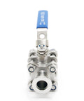 Front view of QiiMii KF-16 vacuum ball valve clamp, stainless steel 304 with blue locking lever