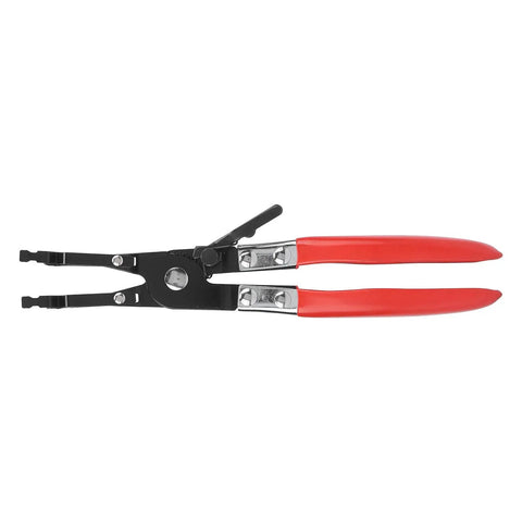 Stainless Steel Car Soldering Pliers And Wire Welding Clamps For Auto Maintenance And Repair with red handles, top view.