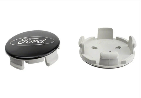 Set Of Four Two One Eighth Inch Black And Chrome Center Wheel Cap Kit For Ford Passenger Cars with gloss black cap