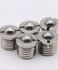 Heavy Duty Stainless Steel Ball Plunger Pins With Flanged Tops And Pressed Threads For Gritty Mill Tasks Built Different To Handle Real Grind House Assembly Work Rock Solid FBPJ12 Dimensions Pack Of Two, close-up view showing pressed threads and flanged top.