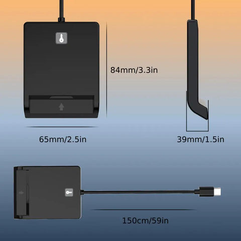 Dimensions of CAC Card Reader Plug And Play For USB C And USB A With Smart Card Security, DOD Military Grade, CCID ISO7816 Compatible