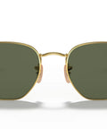 Unisex Hexagonal Flat Lens Sunglasses With Lightweight Gold Metal Frame And G Fifteen Green Lenses 54 mm Medium Fit Front View