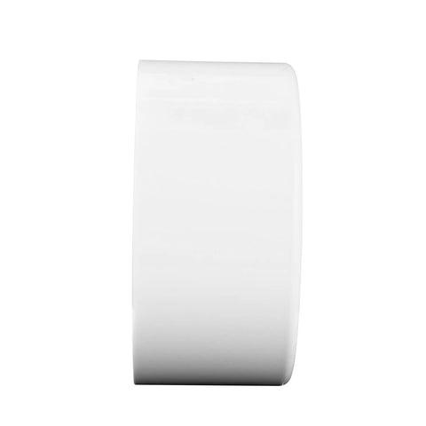 Side view of a 6 Inch PVC S And D Cap For Sewer And Drain Pipes, Solvent Weld Cap, White PVC Fitting for drainage systems