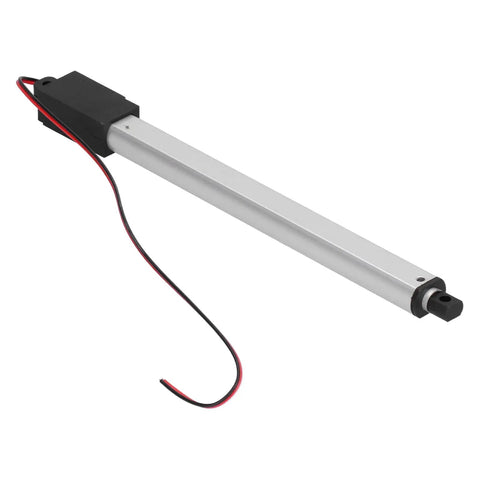 12V 150mm Mini Linear Actuator with internal limit switch, sleek metal design, visible wiring, for massage chairs, recliners, DIY projects.