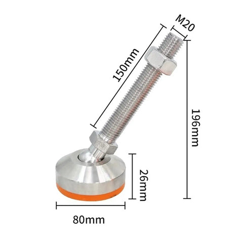 Rock Solid Boss Tier Leveling Screws Featuring Dead Nuts 304 Stainless Steel Swivel Pads dimensions 80mm base and M20 threaded rod.