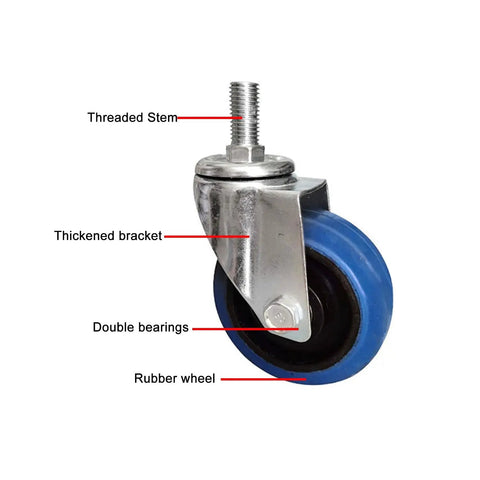 Heavy Duty Caster Wheels With Top Plate Swivel And Brakes, non-marking rubber caster with threaded stem and thickened bracket