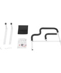 Components of Heavy Duty Bed Rail With Handle And Pocket For Seniors, including L shaped rail, instructions, and screws