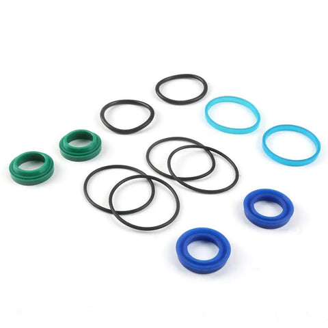 Hydraulic Trim Tilt Cylinder Seal Rebuild Kit For Dual Marine Trim Cylinders With Outer Cylinder Cap O Rings And Piston Bi Directional Rings For 290 DP SP A Boats featuring various colored o-rings and seals on white background