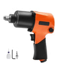 High Torque Air Impact Wrench Delivers Serious 880 Ft Lbs Muscle And 7500 Rpm Pneumatic Punch angled view with accessories.