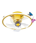 POJGVU Smart Ceiling Fans Wih Lights, 3 Color Dimmable 360 Degree Oscillating Head with Bluetooth Speaker Ceiling Fan Pendant Light with decorative butterflies.