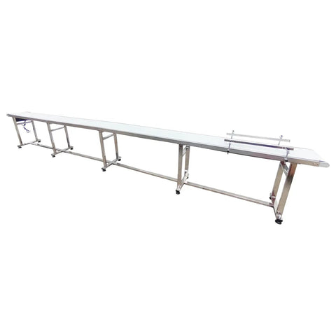 Electric PVC Belt Conveyor With Adjustable Speed Desktop Industrial Transport Unit Stainless Steel Frame With Double Guardrails 216 In By 11.8 In 370W 110V White