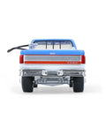 Rear view of Ford F-250 XL 1991 Diecast Truck One Sixty Fourth Scale Chevron Emblems Blue Collar Series 14 Replica With Rubber Wheels
