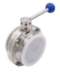 Beefed Up Heavy Duty Sanitary Butterfly Valve With Pull Handle 304 Stainless Steel Four Inch Tube OD Tri Clamp Fittings