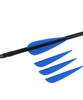 Dope 3 Inch Arrow Fletching Vanes TPU For DIY Arrows in blue, attached to shaft, 3 extra vanes shown