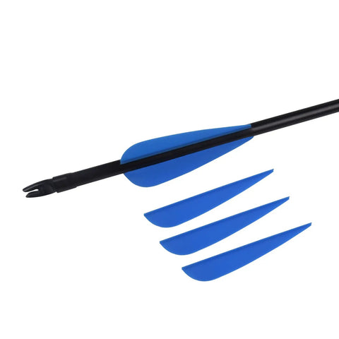 Dope 3 Inch Arrow Fletching Vanes TPU For DIY Arrows in blue, attached to shaft, 3 extra vanes shown